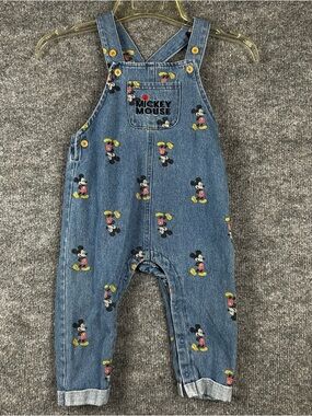 Disney Baby Mickey Mouse All Over Print Denim Overalls Size 18M